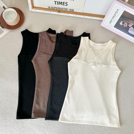 FA45241# 大码加厚速热奥绒保暖背心内搭打底衫圆领网纱长款打底衫 服裝批發女裝批發服飾貨源