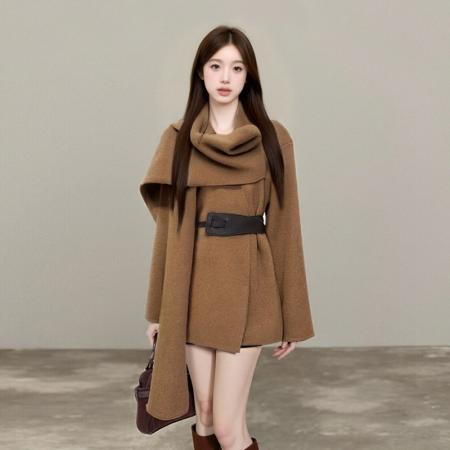 FA45252# 韩系气质松弛氛围感围巾领气质慵懒针织开衫外套短外套配腰带 服裝批發女裝批發服飾貨源