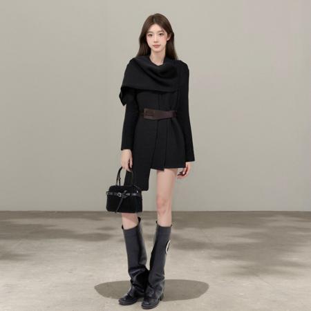 FA45252# 韩系气质松弛氛围感围巾领气质慵懒针织开衫外套短外套配腰带 服裝批發女裝批發服飾貨源