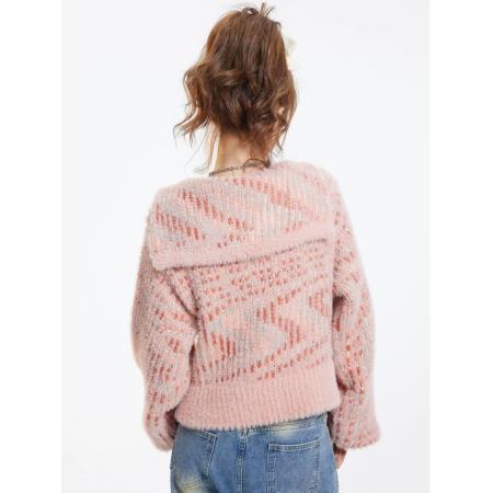 FA45256# 粉色设计感小众毛衣女春秋新款慵懒针织开衫外套小个子短上衣 服裝批發女裝批發服飾貨源