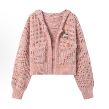 FA45256# 粉色设计感小众毛衣女春秋新款慵懒针织开衫外套小个子短上衣 服裝批發女裝批發服飾貨源