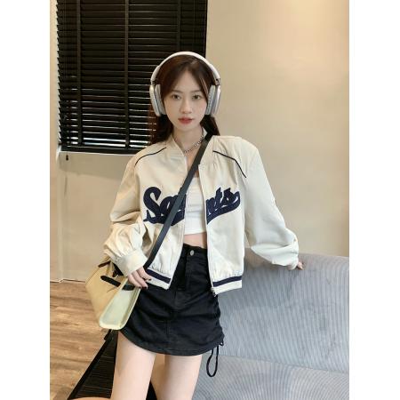 FA45257# 复古刺绣棒球服女装上衣秋冬新款宽松短款长袖设计感夹克外套ins 服裝批發女裝批發服飾貨源