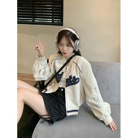 FA45257# 复古刺绣棒球服女装上衣秋冬新款宽松短款长袖设计感夹克外套ins 服裝批發女裝批發服飾貨源