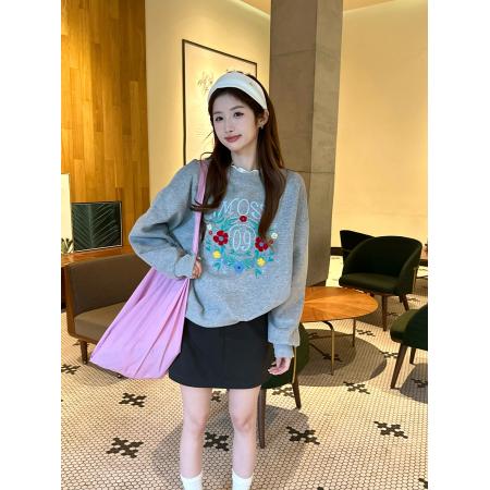 FA45259# 刺绣花朵卫衣新款甜美少女感chic圆领长袖上衣 服裝批發女裝批發服飾貨源