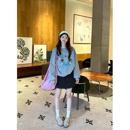 FA45259# 刺绣花朵卫衣新款甜美少女感chic圆领长袖上衣 服裝批發女裝批發服飾貨源