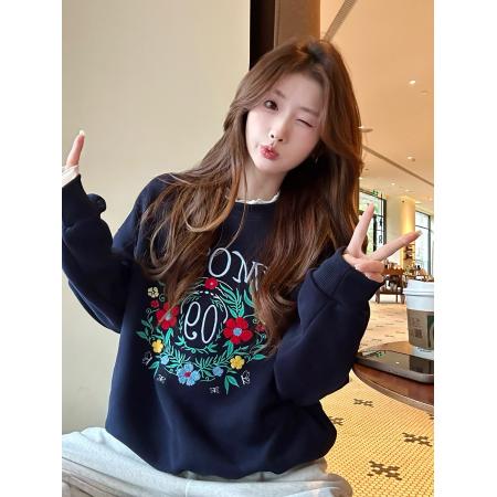 FA45259# 刺绣花朵卫衣新款甜美少女感chic圆领长袖上衣 服裝批發女裝批發服飾貨源