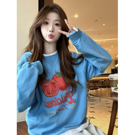 FA45261# 韩系穿搭趣味番图案卫衣女小众休闲宽松百搭上衣 服裝批發女裝批發服飾貨源