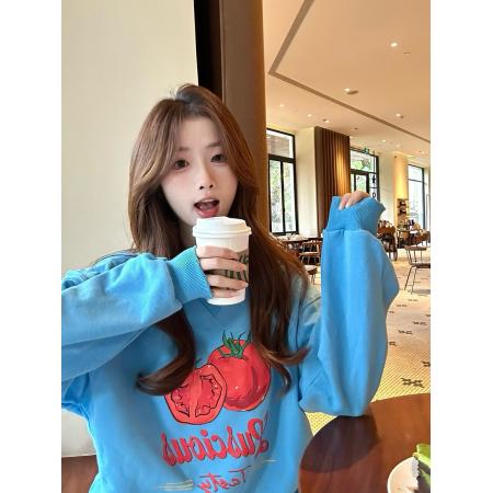 FA45261# 韩系穿搭趣味番图案卫衣女小众休闲宽松百搭上衣 服裝批發女裝批發服飾貨源