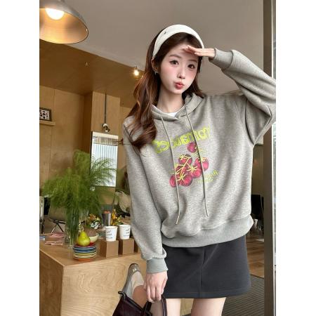 FA45262# 韩系百搭减龄连帽印花长袖卫衣女装秋季上衣 服裝批發女裝批發服飾貨源