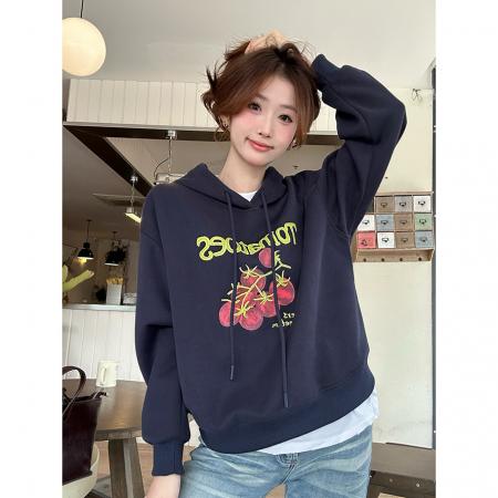 FA45262# 韩系百搭减龄连帽印花长袖卫衣女装秋季上衣 服裝批發女裝批發服飾貨源