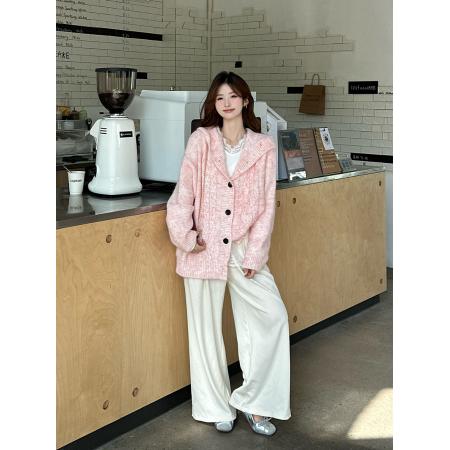 FA45264# 韩版慵懒风连帽麻花毛衣宽松秋冬保暖针织开衫外套上衣 服裝批發女裝批發服飾貨源