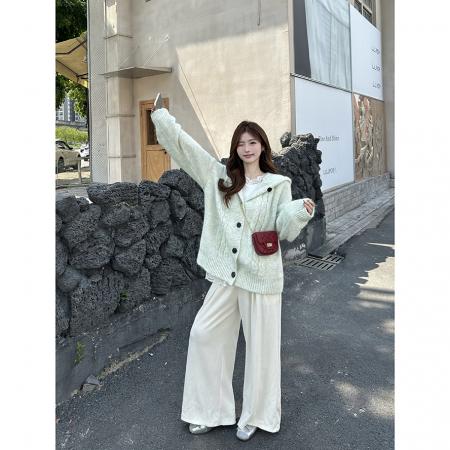 FA45264# 韩版慵懒风连帽麻花毛衣宽松秋冬保暖针织开衫外套上衣 服裝批發女裝批發服飾貨源