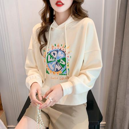 FA45267# 设计感小众连帽卫衣女秋季薄款新款chic早春别致上衣 服裝批發女裝批發服飾貨源