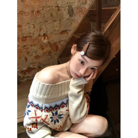 FA45269# 时尚新款一字领针织毛衣女软糯慵懒风撞色提花宽松长袖上衣潮 服裝批發女裝批發服飾貨源