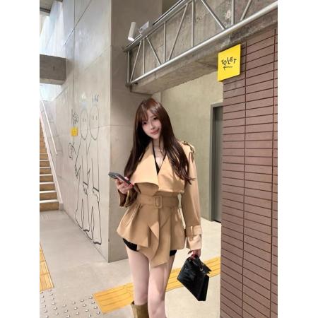 FA45270# 卡其色大翻领气质风衣外套女秋季显瘦收腰高级感小众休闲开衫上衣 服裝批發女裝批發服飾貨源