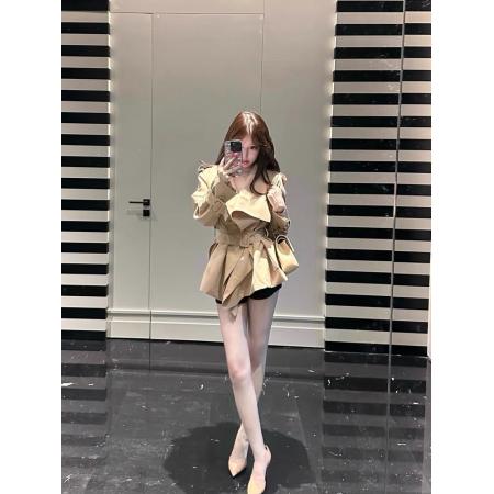 FA45270# 卡其色大翻领气质风衣外套女秋季显瘦收腰高级感小众休闲开衫上衣 服裝批發女裝批發服飾貨源