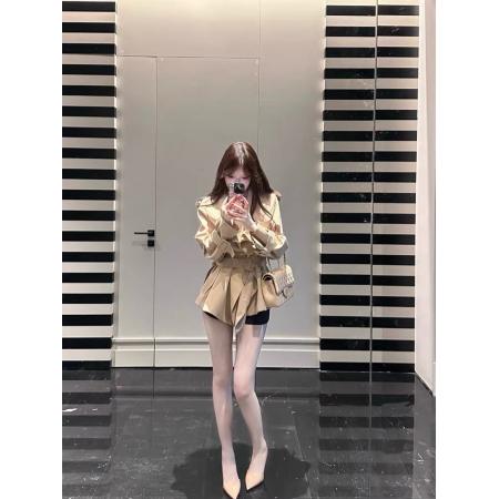 FA45270# 卡其色大翻领气质风衣外套女秋季显瘦收腰高级感小众休闲开衫上衣 服裝批發女裝批發服飾貨源