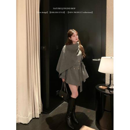 FA45271# 千金穿搭高级感披肩围巾斗篷呢子大衣温柔毛呢外套女秋冬夹棉加厚 服裝批發女裝批發服飾貨源