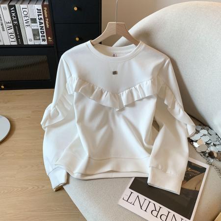 FA45274# 秋季新款时尚荷叶边设计长袖卫衣女纯色温柔气质百搭上衣 服裝批發女裝批發服飾貨源