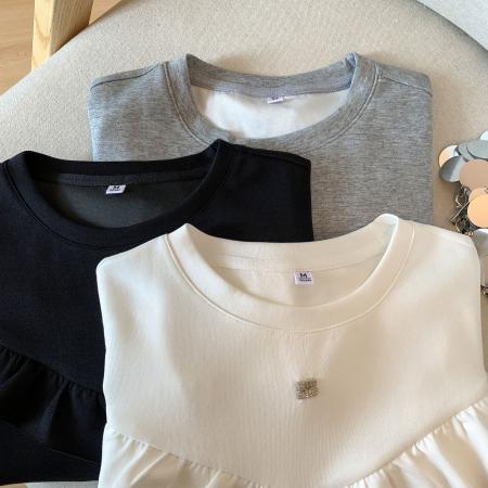 FA45274# 秋季新款时尚荷叶边设计长袖卫衣女纯色温柔气质百搭上衣 服裝批發女裝批發服飾貨源