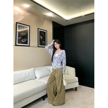 FA45290# 高级感简约荡领上衣秋季收腰设计通勤气质长袖假两件 服裝批發女裝批發服飾貨源