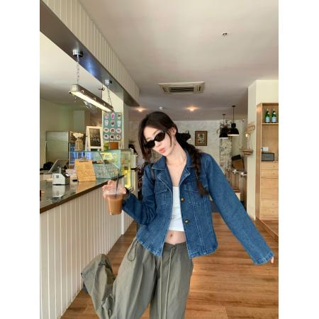 FA45292# 蓝调时刻私服复古做旧牛仔外套女早秋韩系小众上衣 服裝批發女裝批發服飾貨源