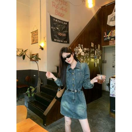 FA45300# 初秋牛仔连衣裙女夏季小众设计感港味复古裙子短裙 服裝批發女裝批發服飾貨源