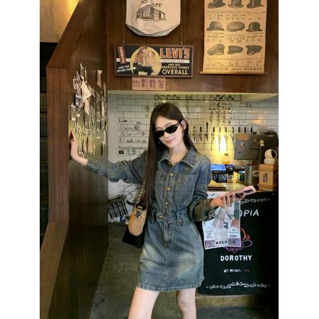 FA45300# 初秋牛仔连衣裙女夏季小众设计感港味复古裙子短裙 服裝批發女裝批發服飾貨源