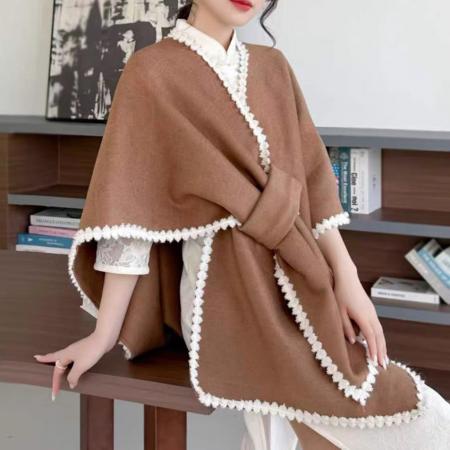 FA45303# 秋冬斗篷披肩保暖百搭中长款开衫旗袍外搭披风围巾厚羊绒 服裝批發女裝批發服飾貨源