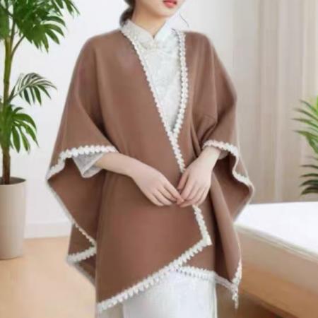 FA45303# 秋冬斗篷披肩保暖百搭中长款开衫旗袍外搭披风围巾厚羊绒 服裝批發女裝批發服飾貨源