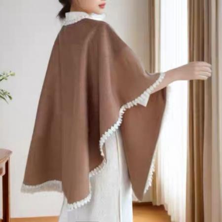 FA45303# 秋冬斗篷披肩保暖百搭中长款开衫旗袍外搭披风围巾厚羊绒 服裝批發女裝批發服飾貨源