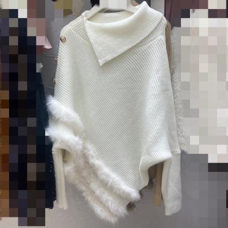 FA45304# 白色高领堆堆领不规则套头毛衣宽松慵懒风蝙蝠袖针织衫 服裝批發女裝批發服飾貨源