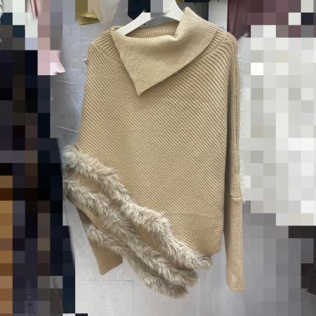 FA45304# 白色高领堆堆领不规则套头毛衣宽松慵懒风蝙蝠袖针织衫 服裝批發女裝批發服飾貨源