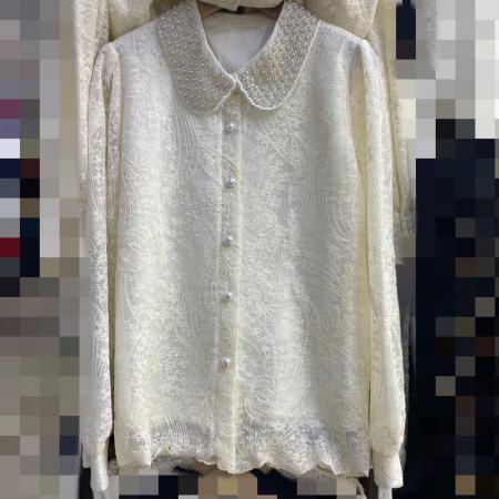 FA45305# 重工钉珠翻领长袖蕾丝衬衫春秋新款刺绣衬衫洋气小衫上衣 服裝批發女裝批發服飾貨源