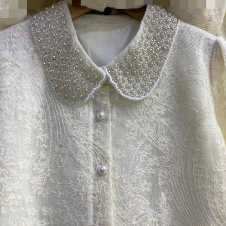 FA45305# 重工钉珠翻领长袖蕾丝衬衫春秋新款刺绣衬衫洋气小衫上衣 服裝批發女裝批發服飾貨源