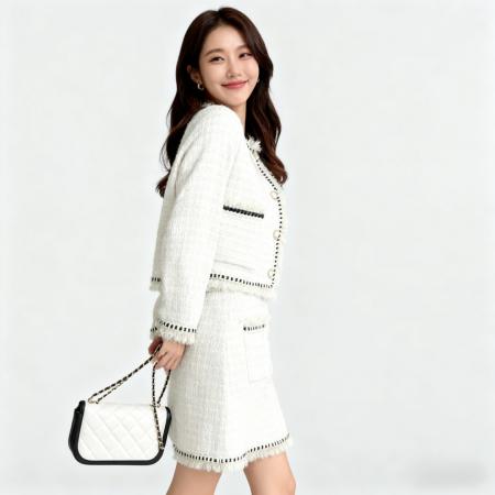 FA45306# 春秋冬韩系高级感气质名媛小香风套装仿貂绒上衣外套＋半身裙 服裝批發女裝批發服飾貨源