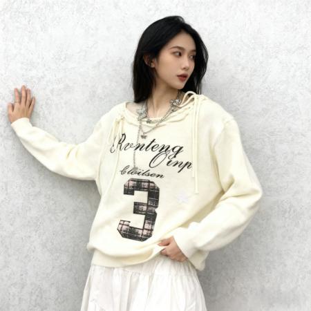 FA45310# 秋冬季新款领口抽绳系带别致设计感休闲时尚套头针织毛衣上衣 服裝批發女裝批發服飾貨源