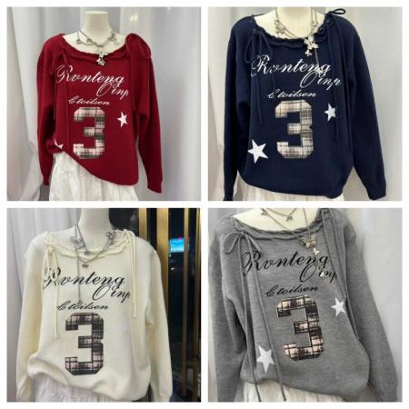 FA45310# 秋冬季新款领口抽绳系带别致设计感休闲时尚套头针织毛衣上衣 服裝批發女裝批發服飾貨源