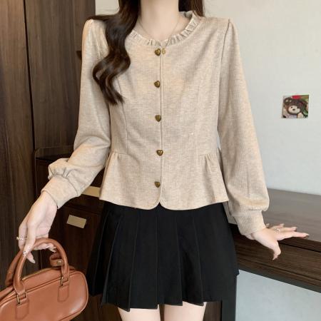 FA45317# 大码秋冬新款时尚减龄修身显瘦洋气圆领长袖开衫女上衣 服裝批發女裝批發服飾貨源