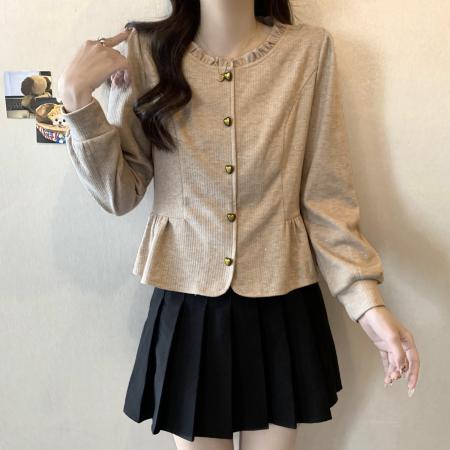 FA45317# 大码秋冬新款时尚减龄修身显瘦洋气圆领长袖开衫女上衣 服裝批發女裝批發服飾貨源