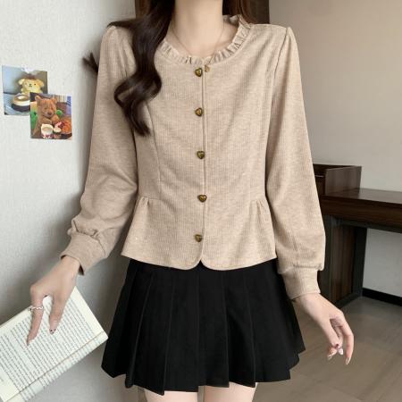 FA45317# 大码秋冬新款时尚减龄修身显瘦洋气圆领长袖开衫女上衣 服裝批發女裝批發服飾貨源