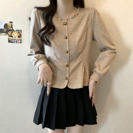 FA45317# 大码秋冬新款时尚减龄修身显瘦洋气圆领长袖开衫女上衣 服裝批發女裝批發服飾貨源