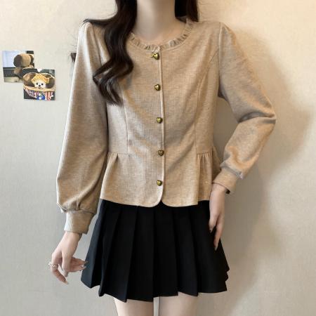 FA45317# 大码秋冬新款时尚减龄修身显瘦洋气圆领长袖开衫女上衣 服裝批發女裝批發服飾貨源