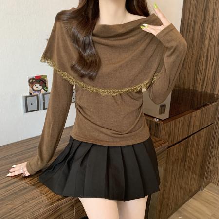 FA45318# 大码秋季复古气质内搭针织衫女斗篷披肩两件套荡领打底衫上衣 服裝批發女裝批發服飾貨源