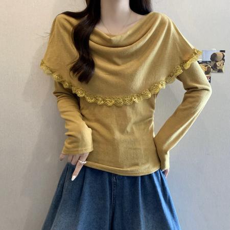 FA45318# 大码秋季复古气质内搭针织衫女斗篷披肩两件套荡领打底衫上衣 服裝批發女裝批發服飾貨源