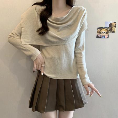 FA45320# 大码秋季新款百搭显瘦时尚上衣气质简约披肩长袖T恤女 服裝批發女裝批發服飾貨源