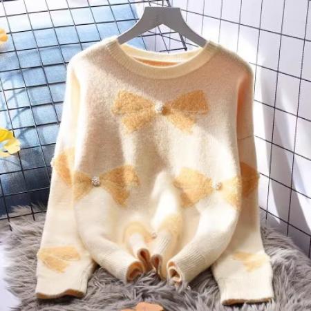 FA45323# 小香风钉珠圆领毛衣女宽松外穿秋冬新款日系洋气软糯针织上衣 服裝批發女裝批發服飾貨源