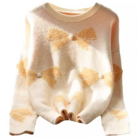 FA45323# 小香风钉珠圆领毛衣女宽松外穿秋冬新款日系洋气软糯针织上衣 服裝批發女裝批發服飾貨源