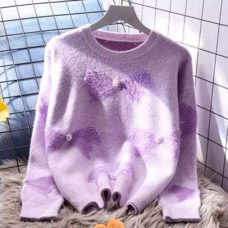 FA45323# 小香风钉珠圆领毛衣女宽松外穿秋冬新款日系洋气软糯针织上衣 服裝批發女裝批發服飾貨源