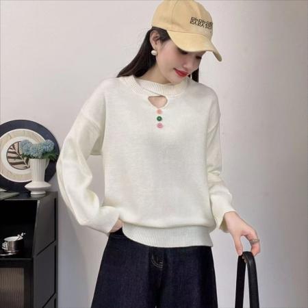 FA45324# 个性小众毛衣女新款不规则圆领纯色春秋洋气慵懒套头针织衫 服裝批發女裝批發服飾貨源